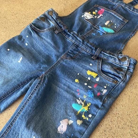 Cat & Jack Blue Denim Overalls with Paint Splatter - Picture 4 of 11